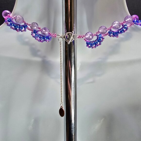 Handmade Jellyfish inspired 925 Sterling Silver Necklace Earring Set Purple/Pink - Picture 6 of 12